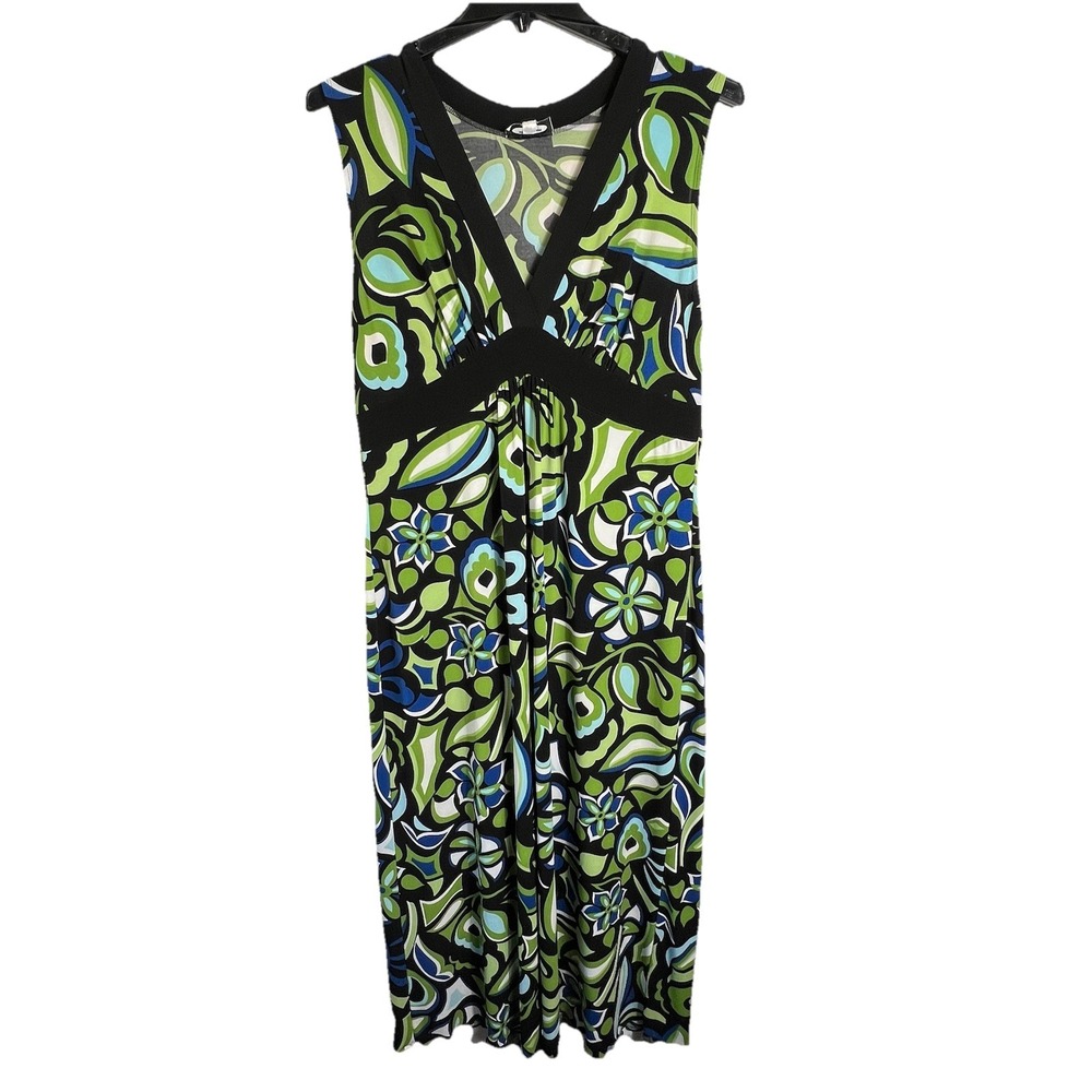 Intermission Woman Sleeveless Maxi Dress Green Blue Abstract *See Details Size*‎